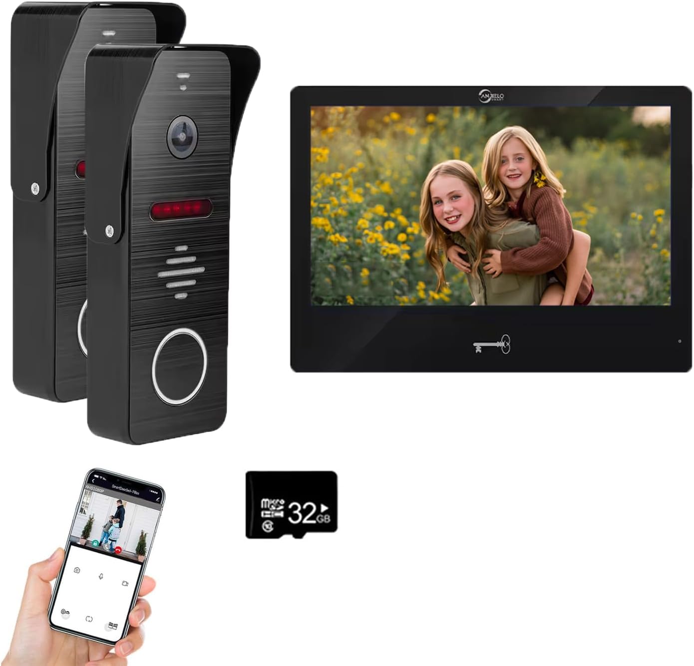 Ring doorbell Wired,1080P Doorbell Camera(B),Indoor Outdoor Camera,10 Inch Monitor (B) Ring Video Doorbell with Night Vision,Dual-Way Intercom for Villa House Office Apartment (2 Bell +1 Screen)