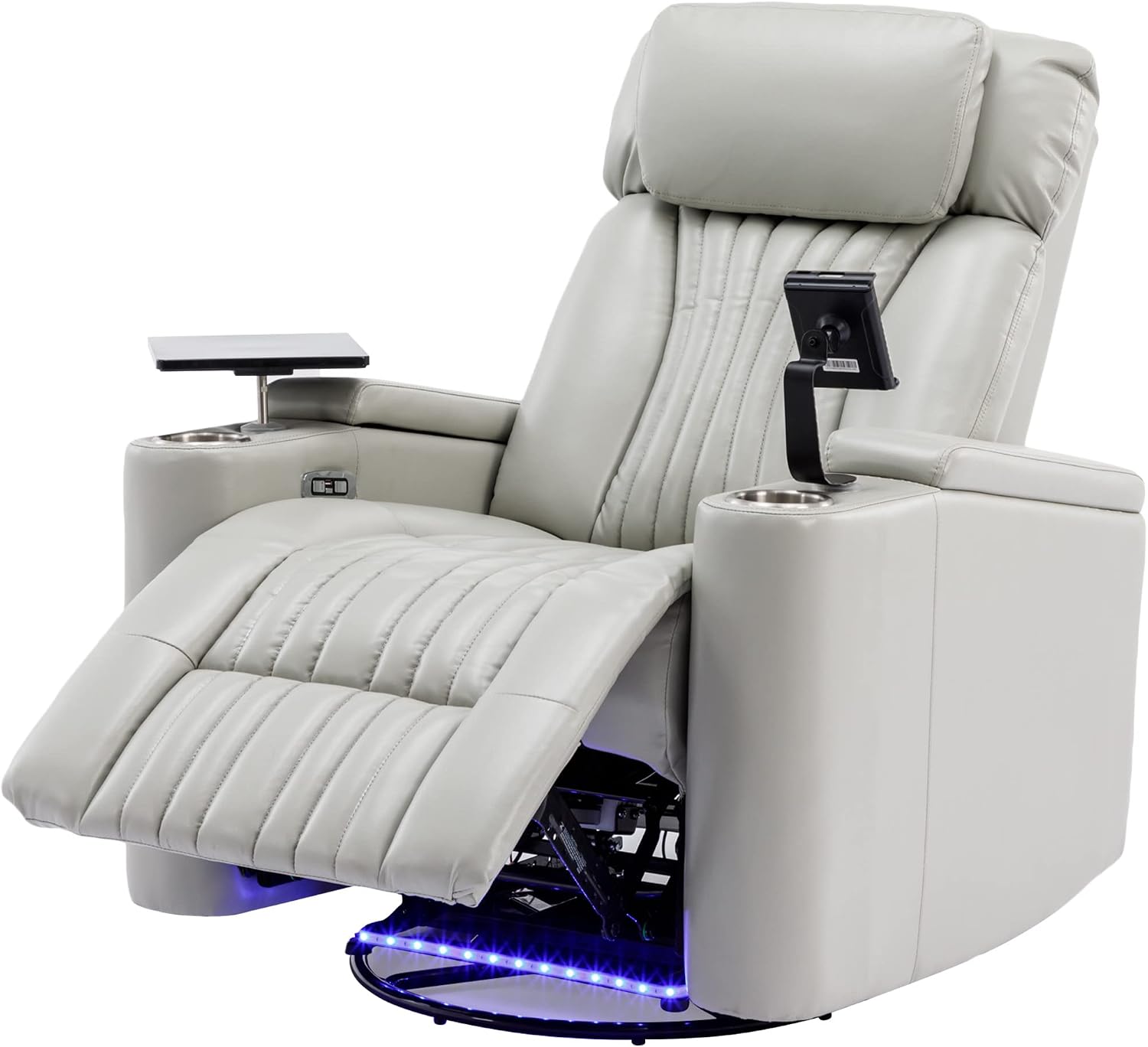 Recliner Chair, 270° Power Swivel Recliner Chair with 360° Swivel Tray Table and Cell Phone Holder, Cup Holder, Home Theater Seating with Hidden Arm Storage, Soft Living Room Chair (Gray/27)
