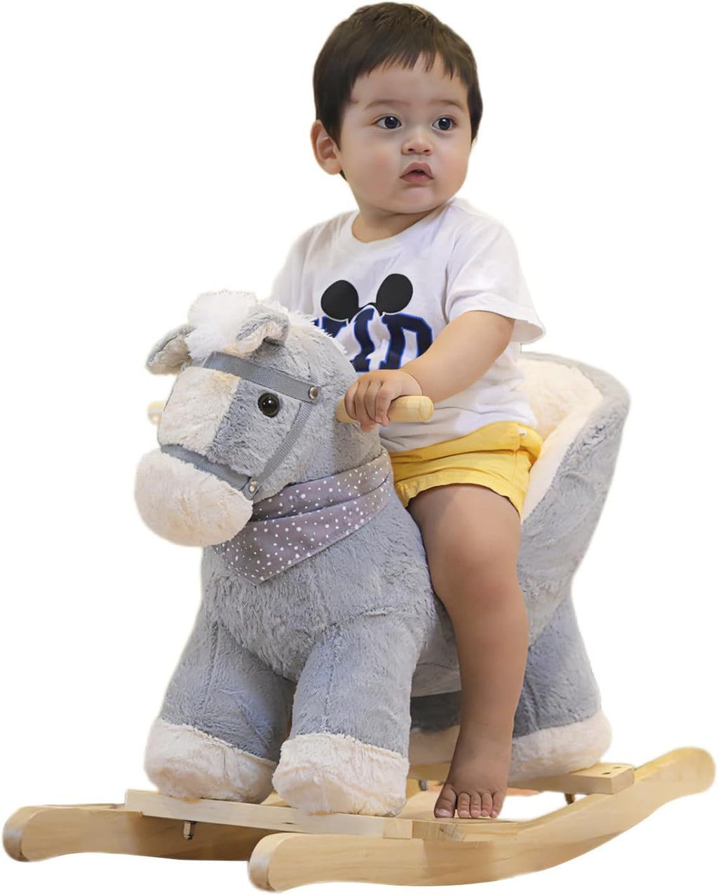 Rock My Baby Rocking Gray Horse with Chair, Plush Stuffed Rocking Pony with Realistic Sound, Baby Rocker Animal for Toddlers 1-3 Ride on,CPC Certified