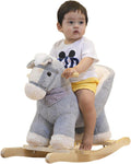 Rock My Baby Rocking Gray Horse with Chair, Plush Stuffed Rocking Pony with Realistic Sound, Baby Rocker Animal for Toddlers 1-3 Ride on,CPC Certified