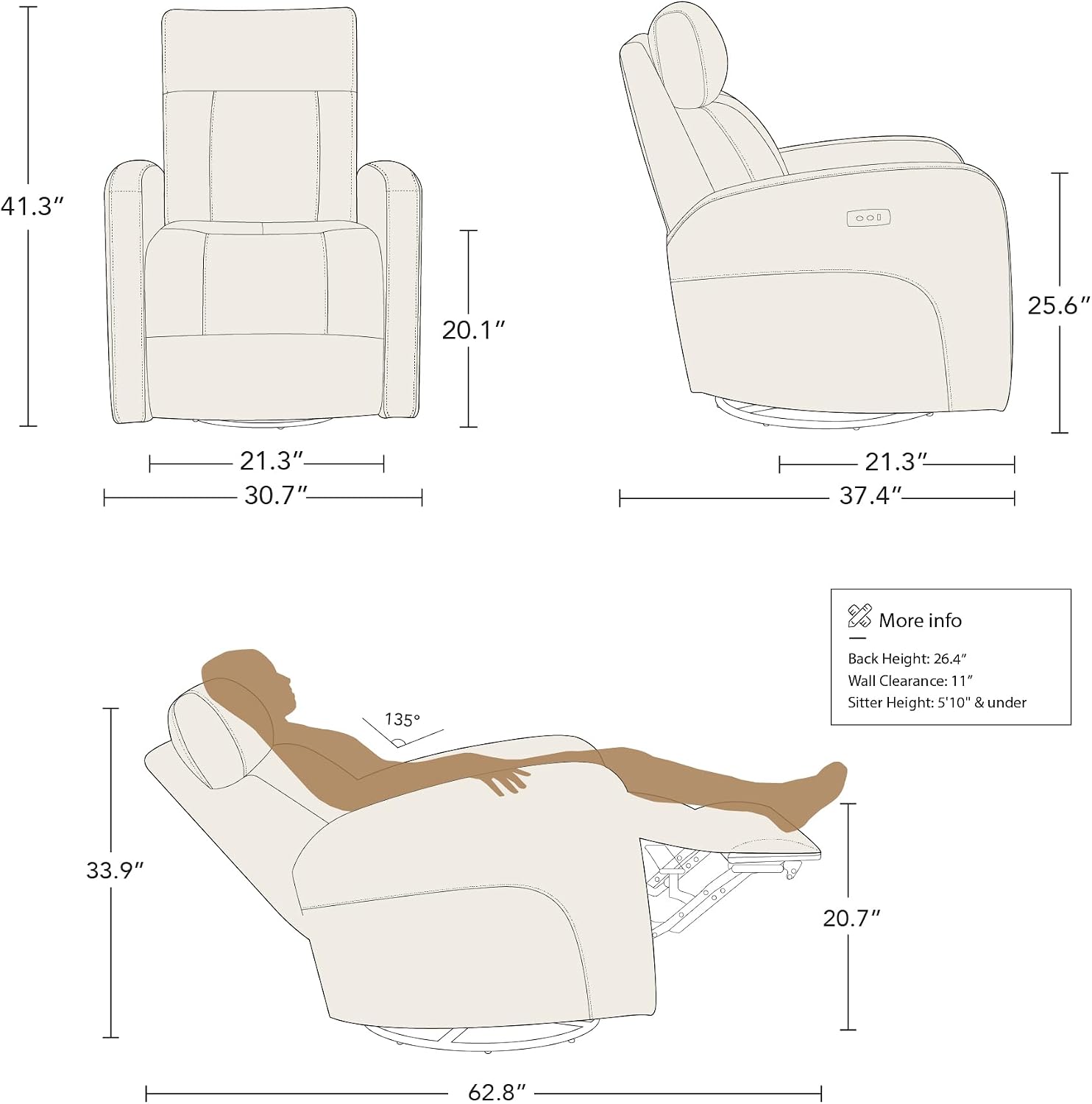 CHITA Genuine Leather Power Recliner Chair for Adults, FSC Certified Electric Nursery Swivel Glider for Living Room, Camel Brown