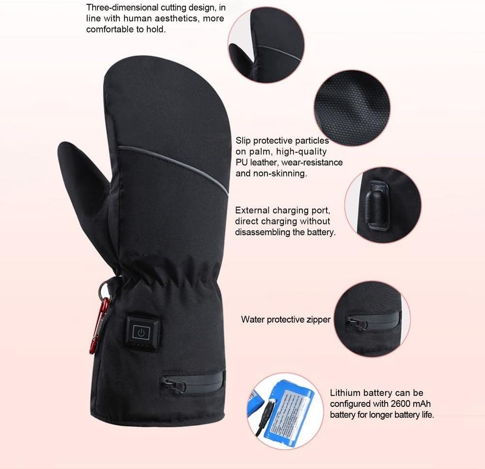 Winter Thermal Ski Cycling Heating Glove Men Women Electric Heated Gloves with 2pcs Battery Hand Warmer Mitten