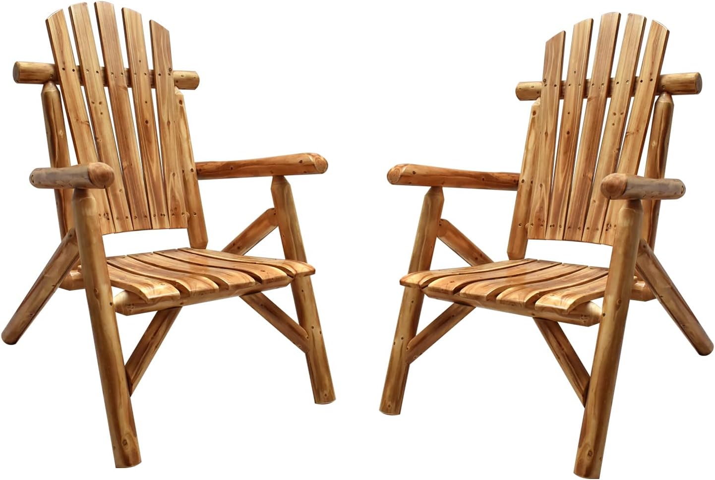 DJL Adirondack Wooden Chair Set of 2 Outdoor Patio Lounge Log Cabin Furniture Rustic Solid Wood Comfortable Seating for Porch, Balcony, Lawn, Fire Pit, Deck, 42.12 Inches Tall, Lightly Toasted
