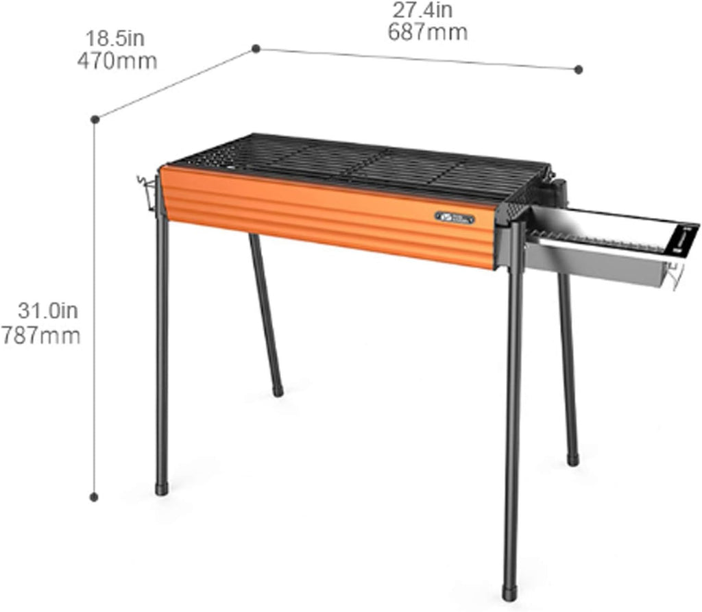 Barbecue Desk Outdoor Camping Courtyard Picnic Roast Meat Home Charcoal Grill Portable Travel Folding BBQ Grill with Storage Bag and Non-Stick Frying Pan,27.4×18.5'×31.0' Tabletop Barbecue