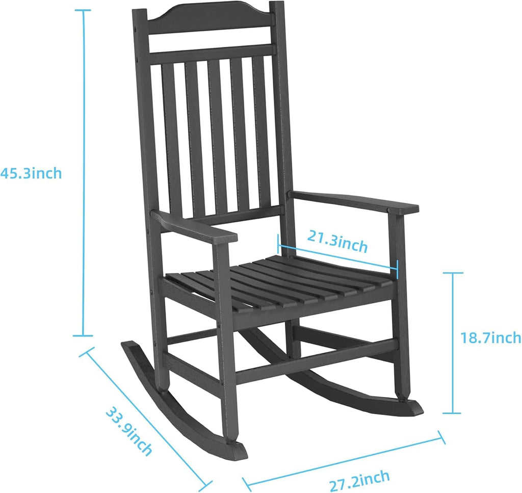 EasyUp Patio Rocking Chair Outdoor,Set of 4,Weather Resistant Poly Resin Oversized Porch Rocker,High Back Smooth Design,Indoor Outdoor Use