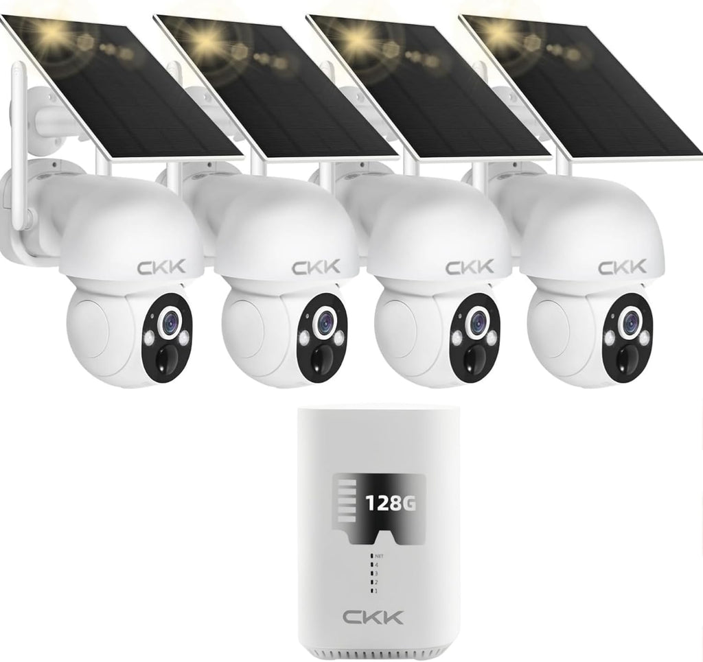 2.5K Home Security Solar Cameras Wireless System,4 Cameras Kit with Solar Battery Powered, 360° WiFi Camera with PIR,2-Way Audio, Spotlight Camera, 128G Local Storage,99% New-Showpiece