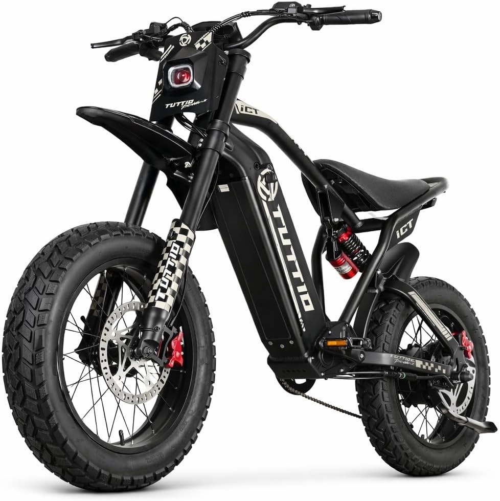 Tuttio ICT Electric Bike for Adults Teens Age 16+, 4000 Peak 50MPH 60V 25AH Electric-Dirt-Bike, 20' Fat Tire Electric Motorcycle, Full Suspension E-Bike for Mountain Off-Road Snow