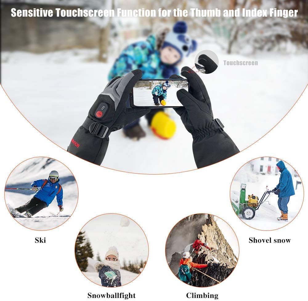 SAVIOR HEAT Rechargeable Heated Gloves with 3 Heating Levels - Electric Ski Gloves, Touchscreen, Waterproof for Men Women