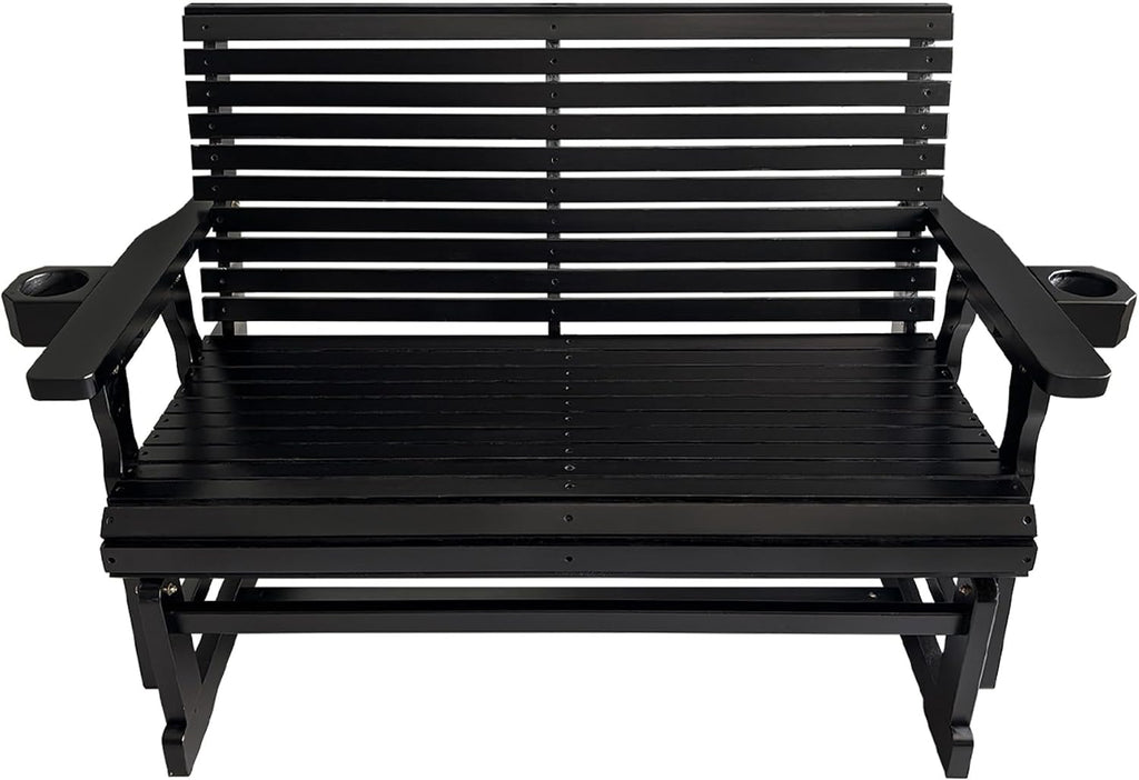 Fortune Candy Patio Glider with Cup Holders, High Roll Back and Deep Contoured Seat, Heavy Duty 800 Lb (Black, 2-Seater)