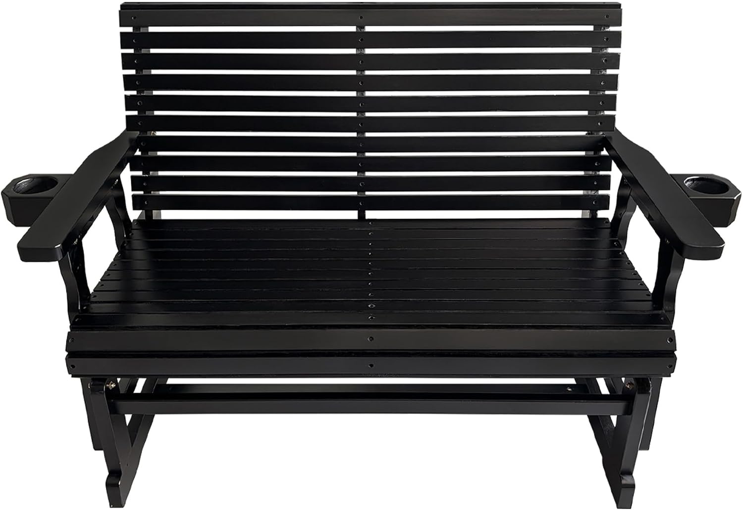 Fortune Candy Patio Glider with Cup Holders, High Roll Back and Deep Contoured Seat, Heavy Duty 800 Lb (Black, 2-Seater)