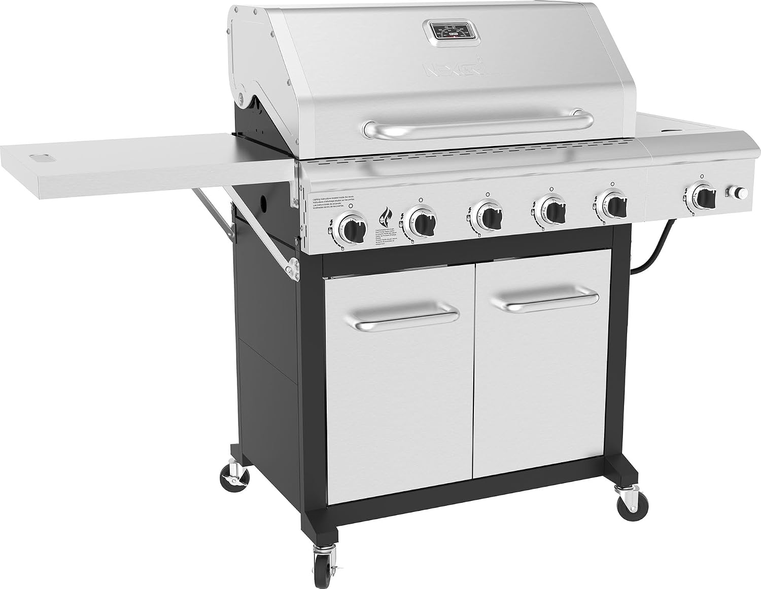 Nexgrill Deluxe 5-Burner Propane BBQ Grill with Side Burner and Foldable Side Table, Stainless Steel Control Panel, Electric Ignition, 60,000 BTUs Output, Gas Grill Perfect for Gatherings - 720-1046
