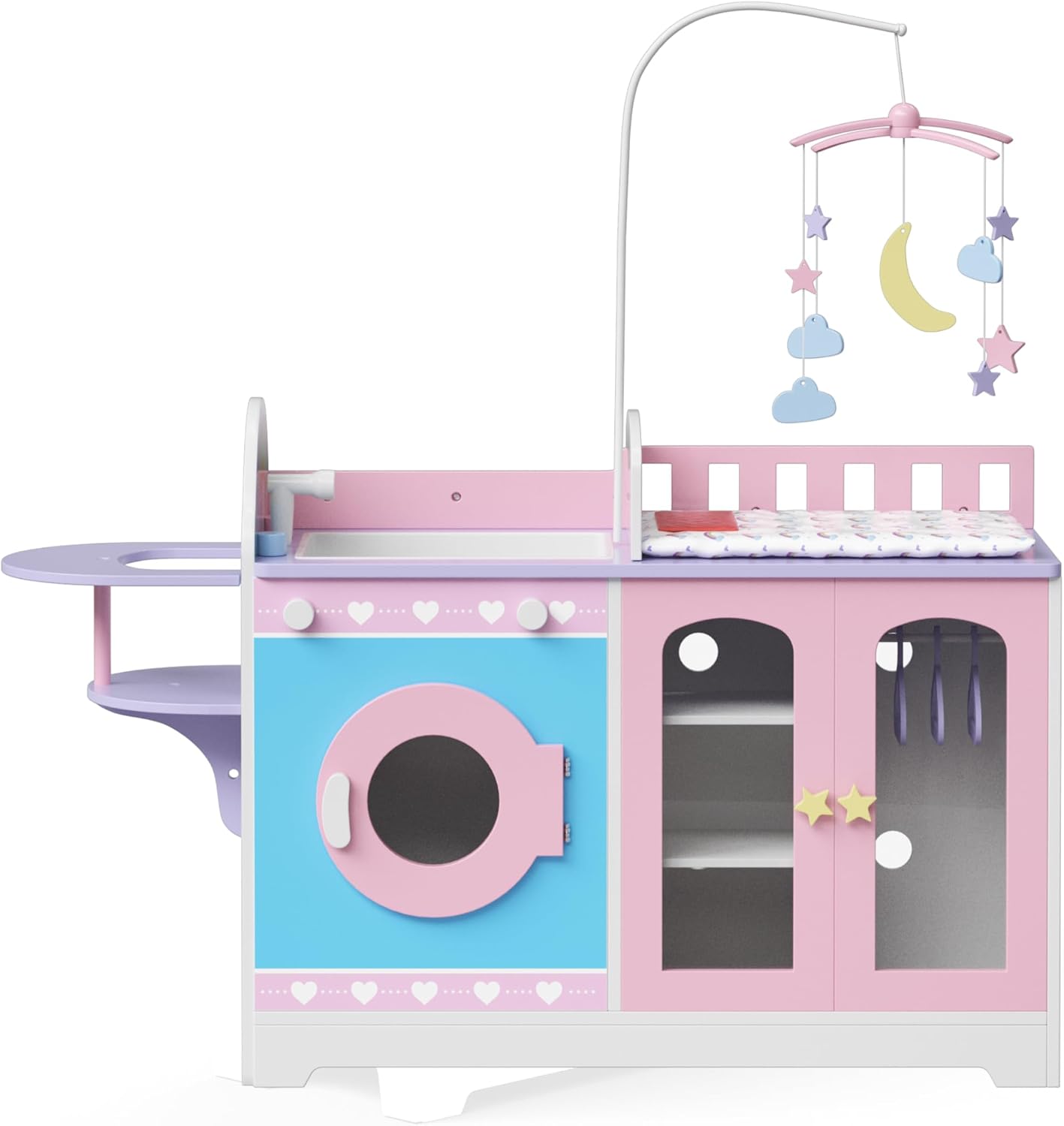 Teamson Kids - Olivia's Classic 6 in 1 Baby Doll Changing Station with Storage, Pretend Play Dolls Furniture, Pink/Purple