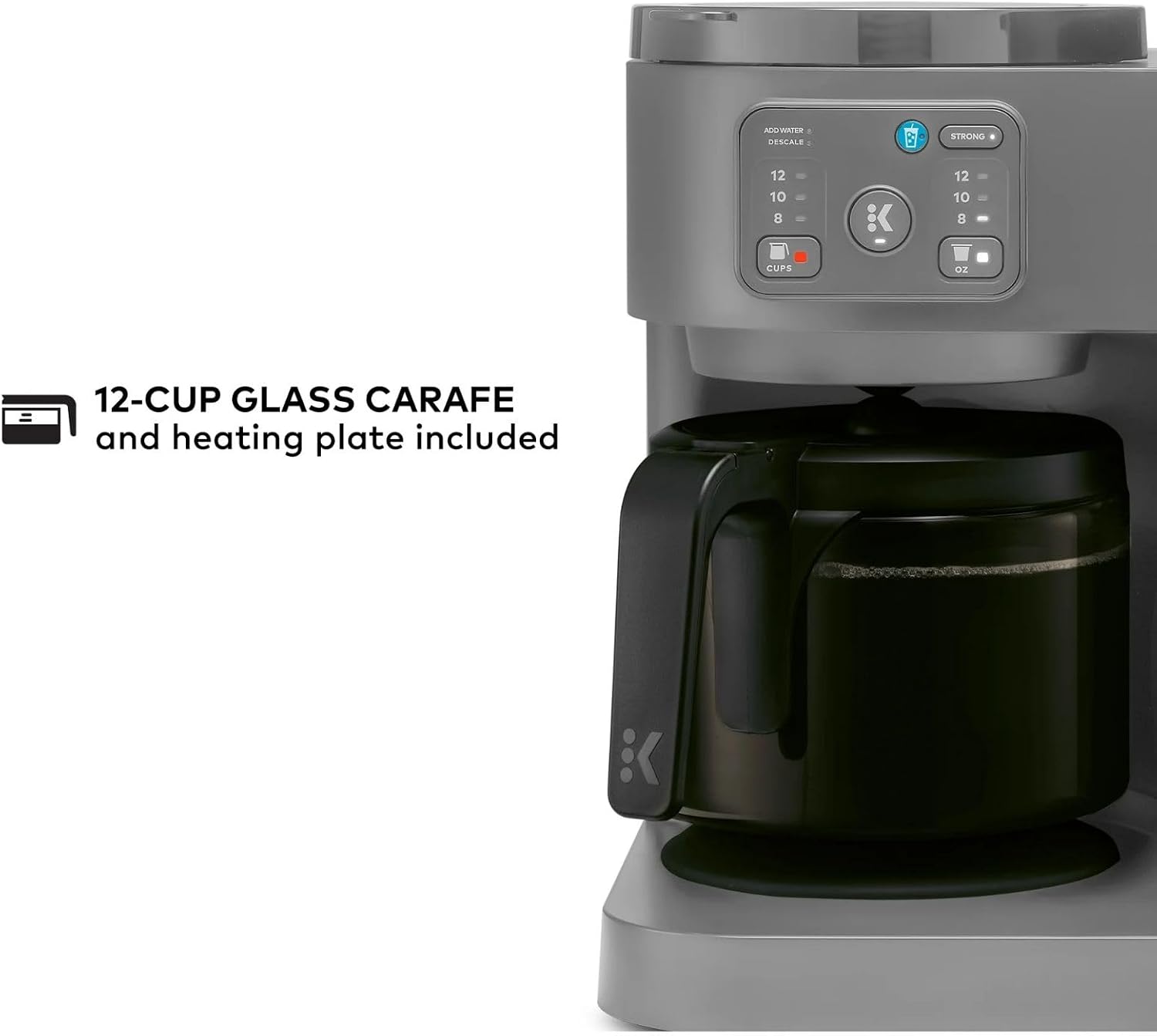 K-Duo Essentials Coffee Maker for Hot and Iced Drinks, Single Serve KCup Pod Brewer and 12 Cup Carafe Drip Coffee Pot, 72 oz Water Reservoir,Pause & Pour Feature, Perfect for Home & Office Use (Gray)