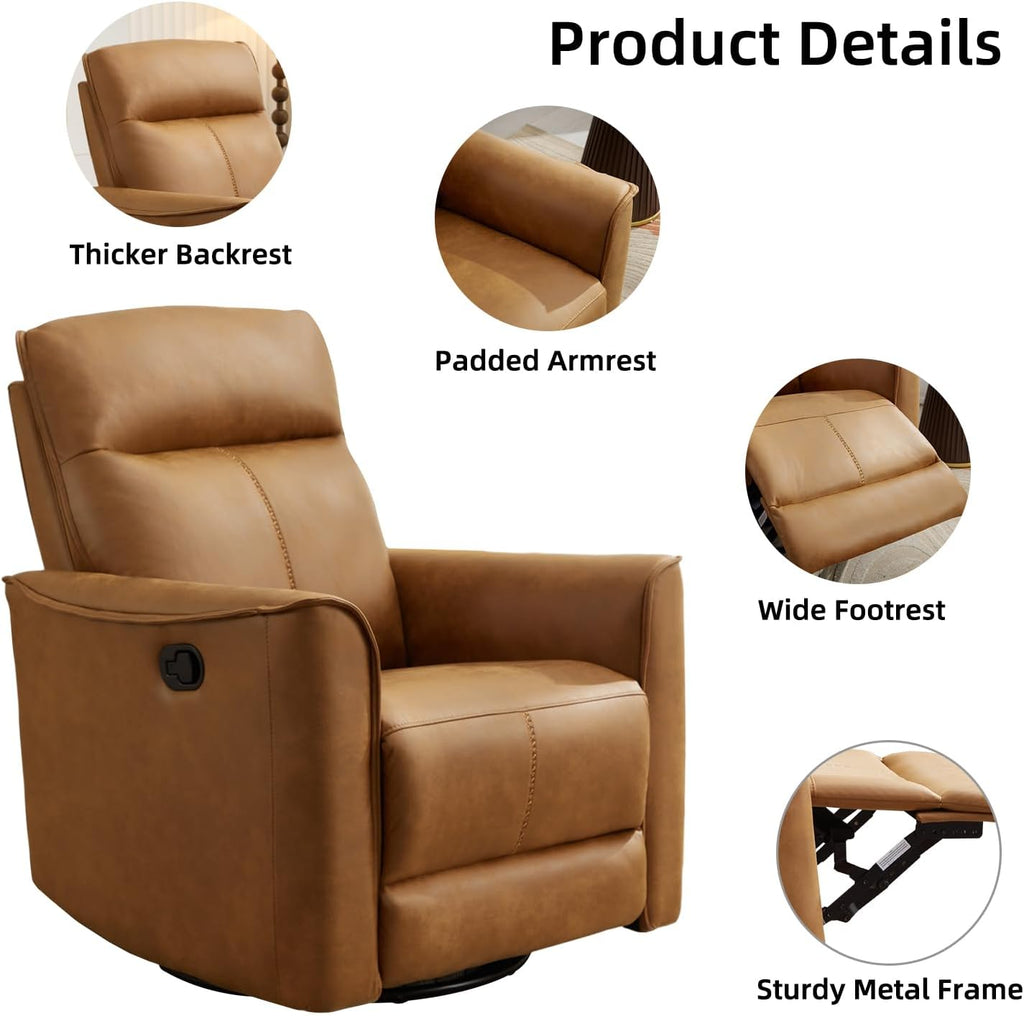 CANMOV Swivel Rocker Recliner Set of 2, Glider Rocking Chair, Nursing Chairs Swivel Glider Recliners with Soft Backrest, Leathaire Manual Reclining Sofa for Living Room Bedroom Apartment, Brown