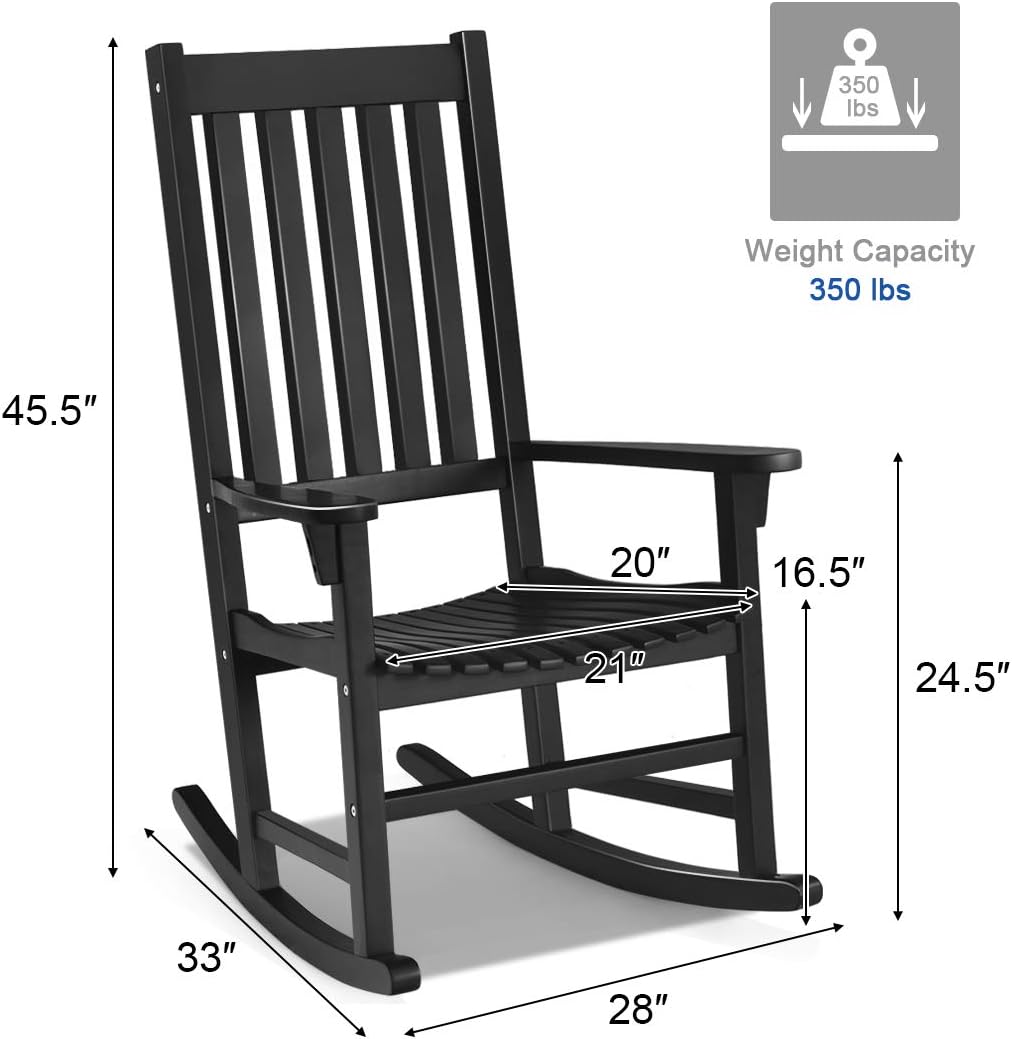 Tangkula Acacia Wood Porch Rocking Chair Set, Wooden Rocking Chair Rocker with High Back & Armrest for Indoor Outdoor Use, Patio Rocker for Garden Lawn Balcony Backyard Poolside (2, Black)