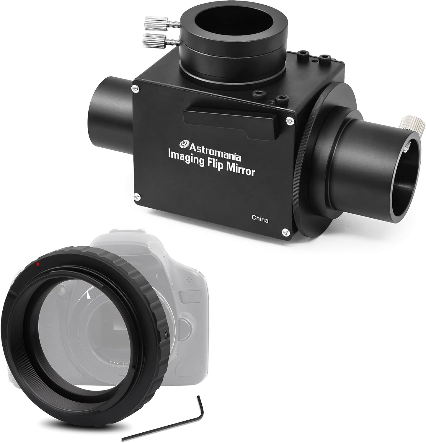Astromania Metal T-Ring Adapter for Canon EOS DSLR/SLR - Bundle with - 1.25 Inch Flip Mirror for Telescope with Eyepiece Adapter