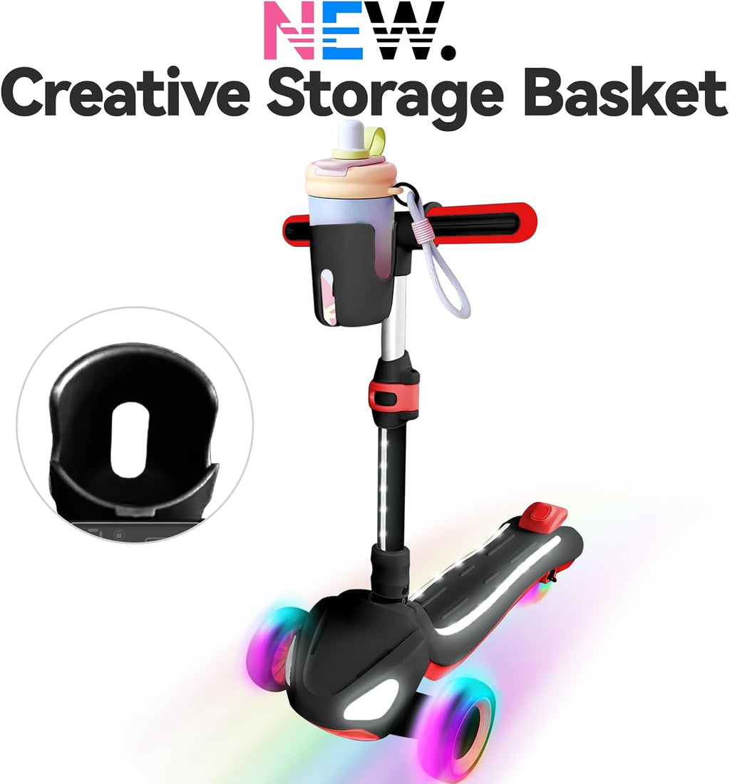 3 Wheel Electric Scooter for Kids Ages 3-10, w/Storage Basket, LCD Screen, Full Body Lights Up, Wide Deck, 5Mph Safe Speed, 90min Riding, Balance Foldable Kick Scooter for Boys & Girls
