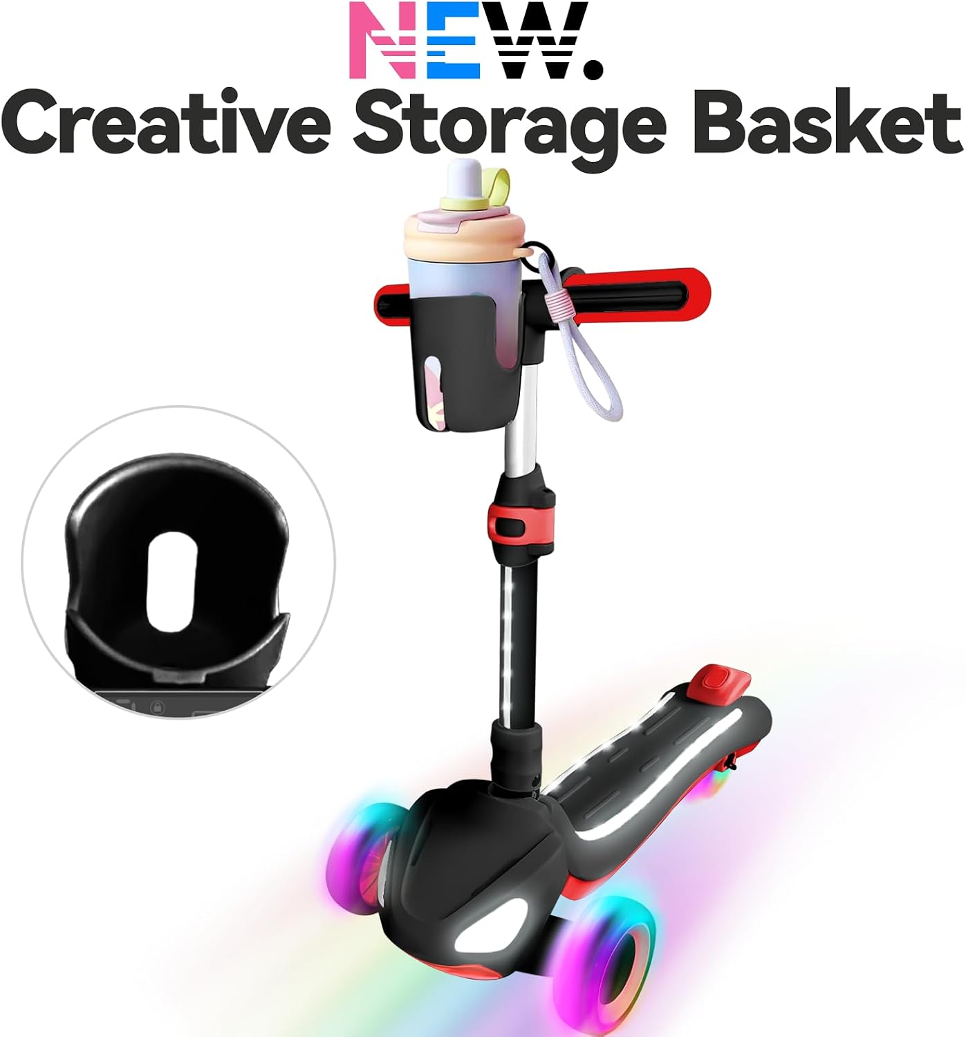 3 Wheel Electric Scooter for Kids Ages 3-10, w/Storage Basket, LCD Screen, Full Body Lights Up, Wide Deck, 5Mph Safe Speed, 90min Riding, Balance Foldable Kick Scooter for Boys & Girls