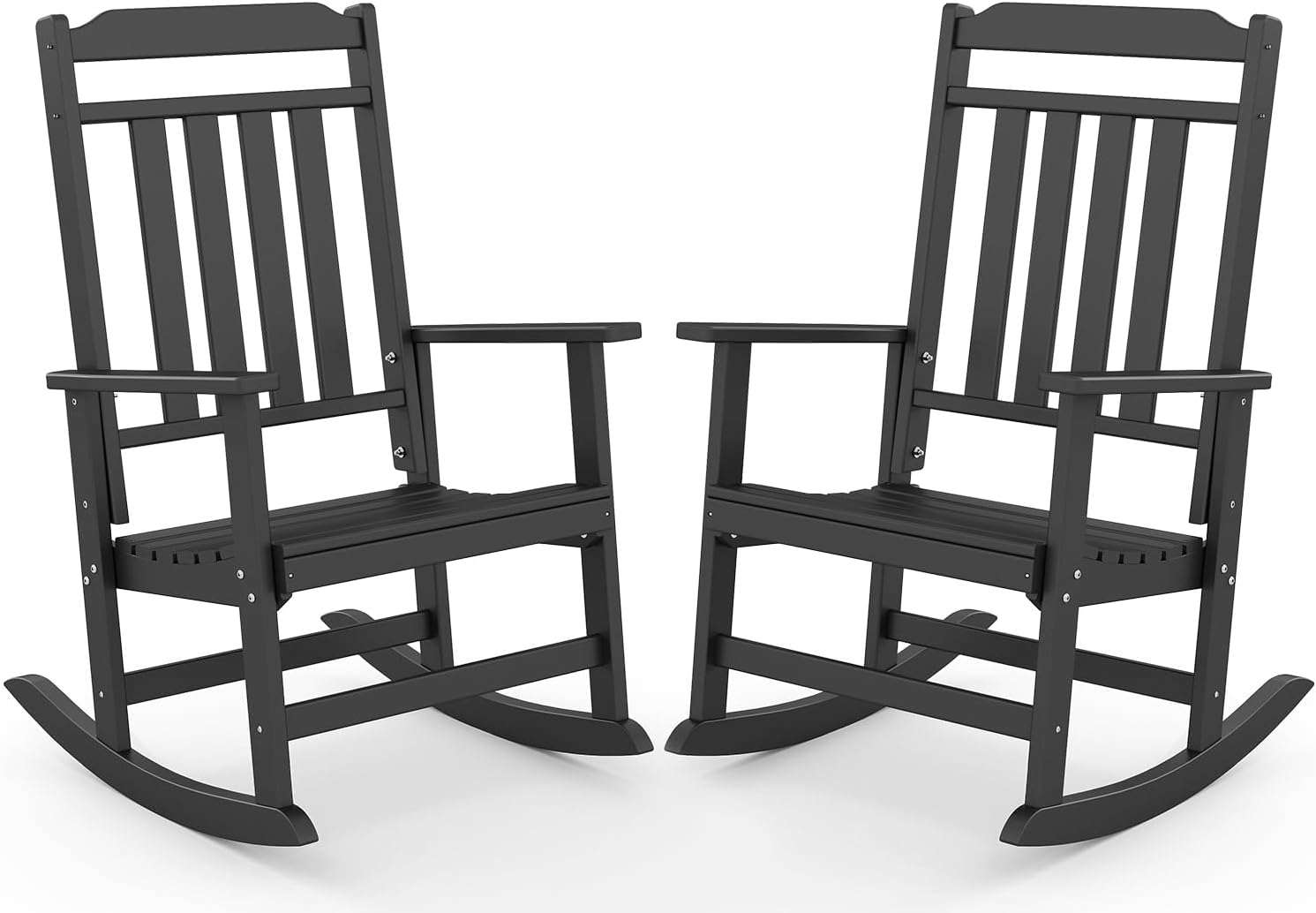 GREENVINES Outdoor-Rocking-Chairs-Set-of-2 | HDPE Plastic | Patio Rockers | Porch Rocker Chair | Oversized | High Back | Big & Tall | Black