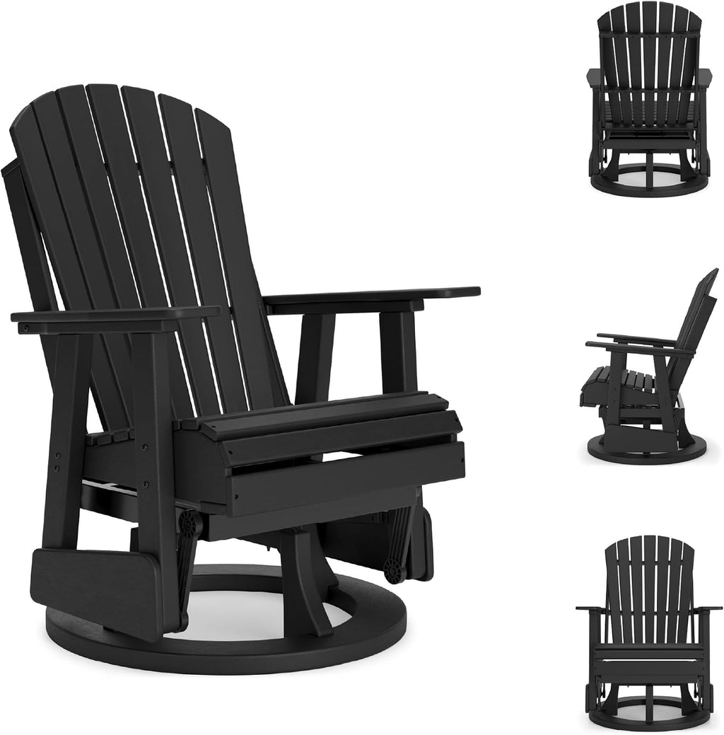 Signature Design by Ashley Hyland Wave Modern Outdoor Swivel Glider Chair, Gentle Gliding Motion, Stainless Steel Hardware and HDPE, 30.88' W x 30.5' D x 41.63' H, Black