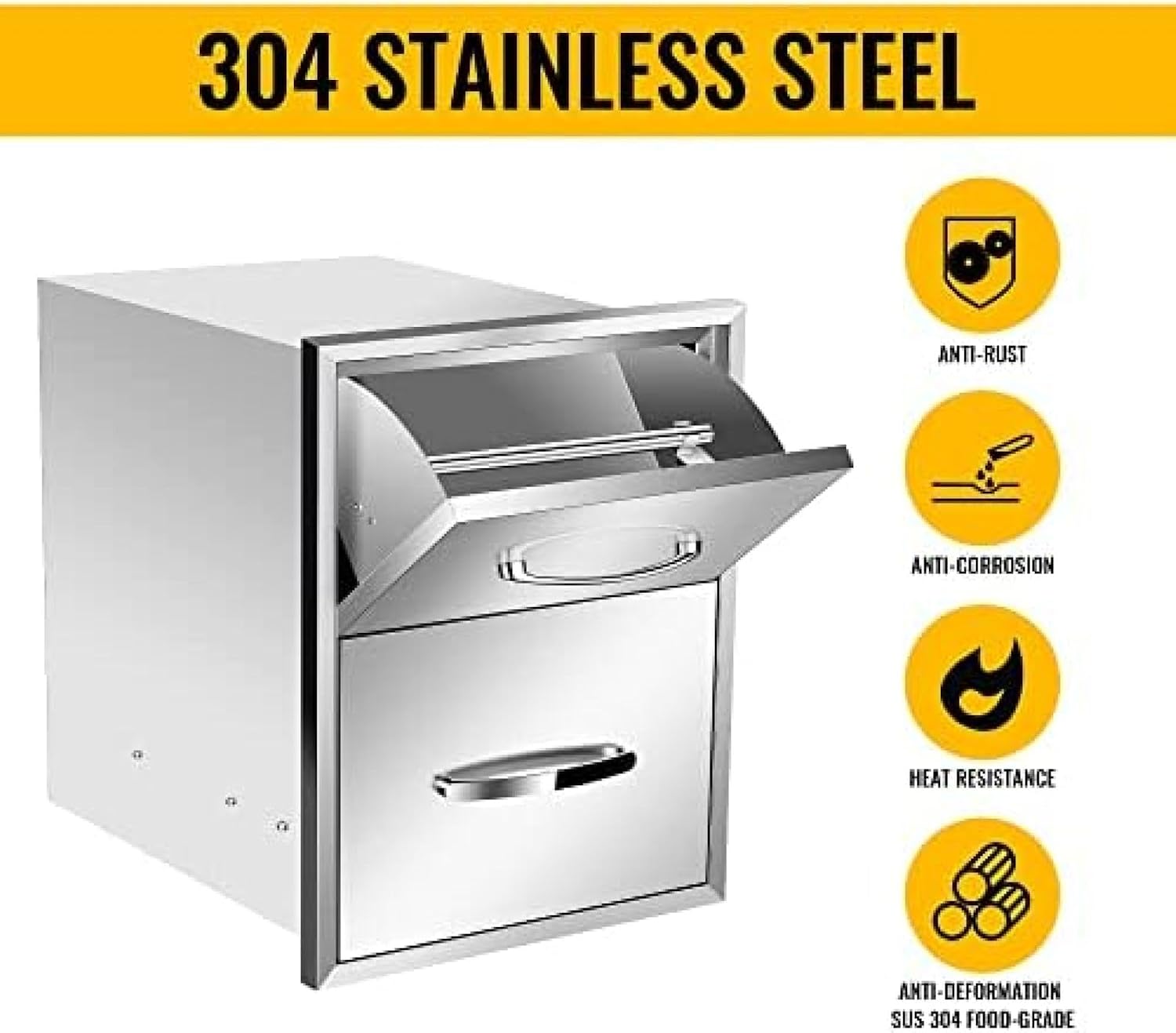 Outdoor Kitchen Drawer BBQ Drawer Outdoor Kitchen Access Drawers Horizontal- Stainless Steel Double Drawers for Outdoor Kitchen Grilling Station Or BBQ Island,16Wx20Dx20H