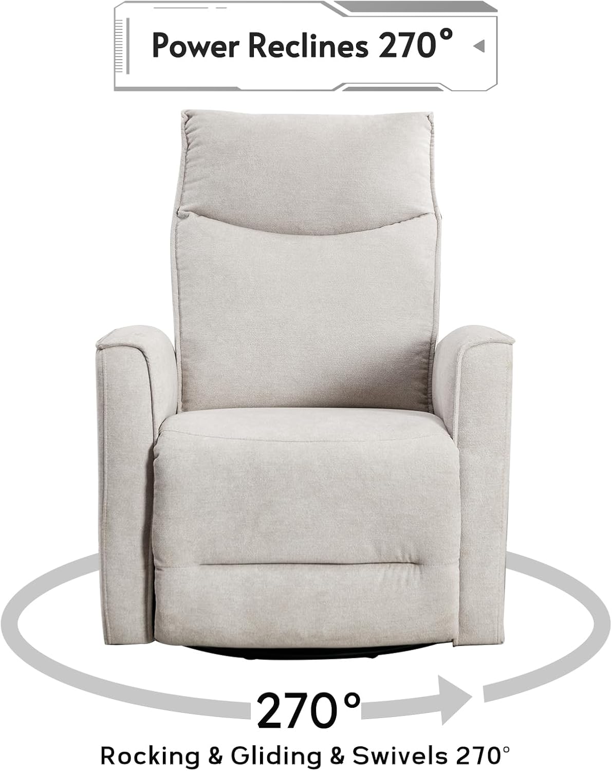 ANJ Power Swivel Recliner Chair, Glider Rocker Recliner with USB Port, Electric Nursery Recliners Sofa Rocking Chairs for Living Room, Bedroom（Grey）