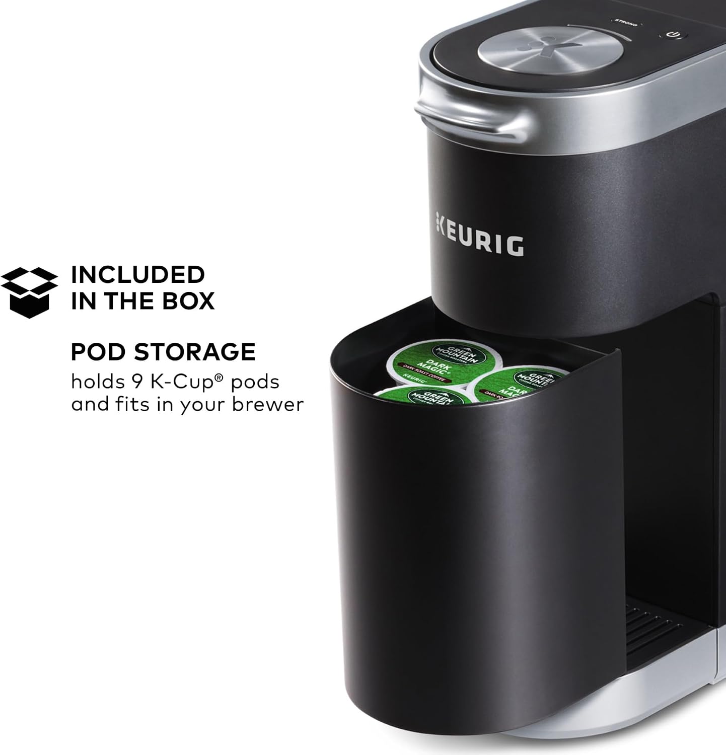 Keurig K-Mini Plus Single Serve K-Cup Pod Coffee Maker, with 6 to 12oz Brew Size, Stores up to 9 K-Cup Pods, Travel Mug Friendly, Matte Black