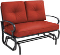 Crownland Outdoor Patio Glider Chair, Rocking Glider Bench for 2 Person, Porch Furniture Loveseat Seating, Wrought Iron Patio Gliders for Outside, Porch, Garden, Classic Red