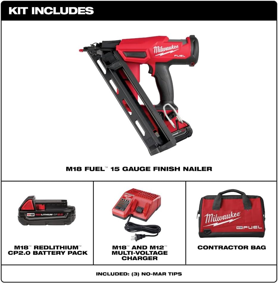 Milwaukee M18 Fuel 15 Ga. 18 Volt Brushless 34 deg Angled Finish Nailer Kit