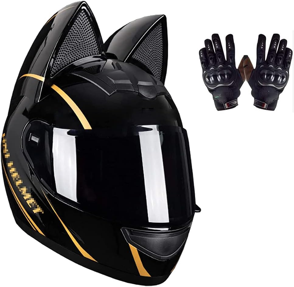 Personalized Motorcycle Cat Ears Helmet - Adult Modular Full Face for Men and Women, Cool Street Electric Scooter Motocross, All Season Locomotive, DOT Certified