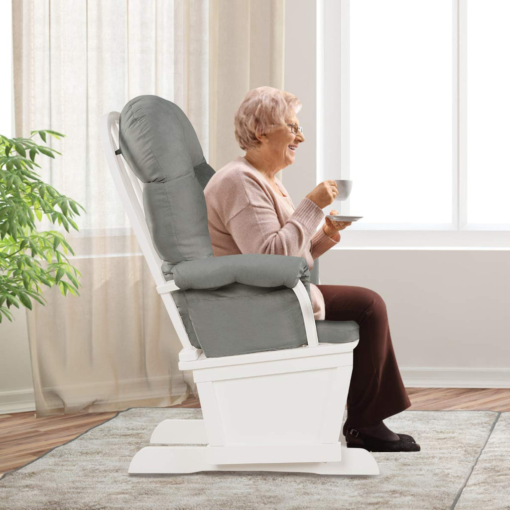 Costzon Baby Glider and Ottoman Cushion Set, Wood Baby Rocker Nursery Furniture for Napping, Nursing, Reading, Upholstered Comfort Nursery Chair w/Padded Armrests & Detachable Cushion (Light Grey)