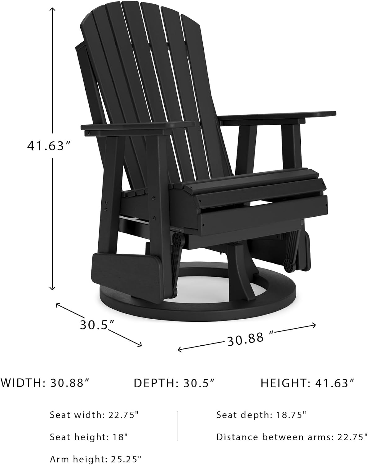 Signature Design by Ashley Hyland Wave Modern Outdoor Swivel Glider Chair, Gentle Gliding Motion, Stainless Steel Hardware and HDPE, 30.88' W x 30.5' D x 41.63' H, Black