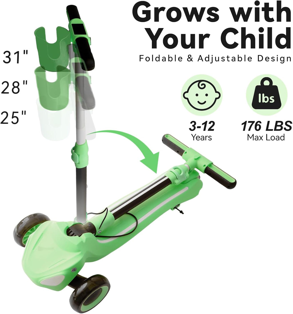 3 Wheel Electric Scooter for Kids Ages 3-10, w/Storage Basket, LCD Screen, Full Body Lights Up, Wide Deck, 5Mph Safe Speed, 90min Riding, Balance Foldable Kick Scooter for Boys & Girls