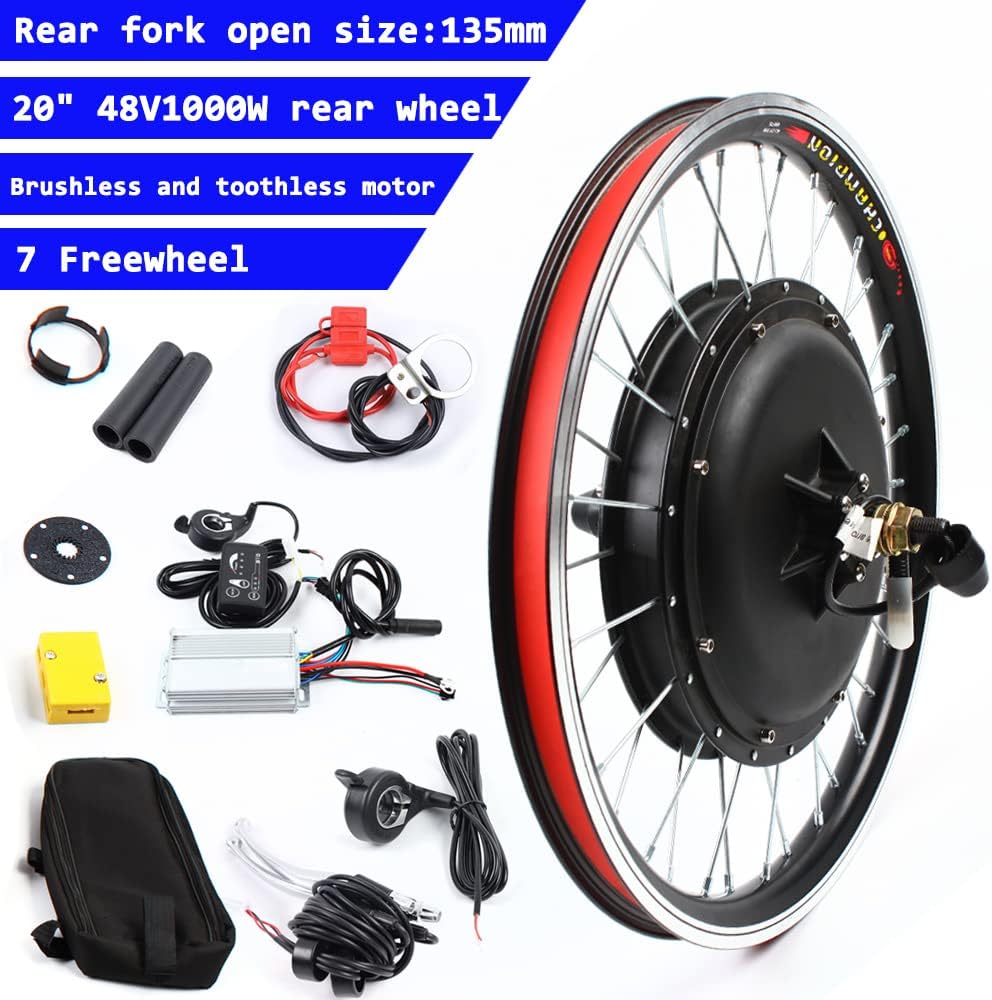 20' Front/Rear Wheel Hub Electric Bike Conversion Kit, 36V 250W/48V 1000W E-Bike Powerful Hub Motor Kit with SW-810LED Display Waterproof Wire Front/Rear Wheel Hub Assembly Motor Kit (US Stock)
