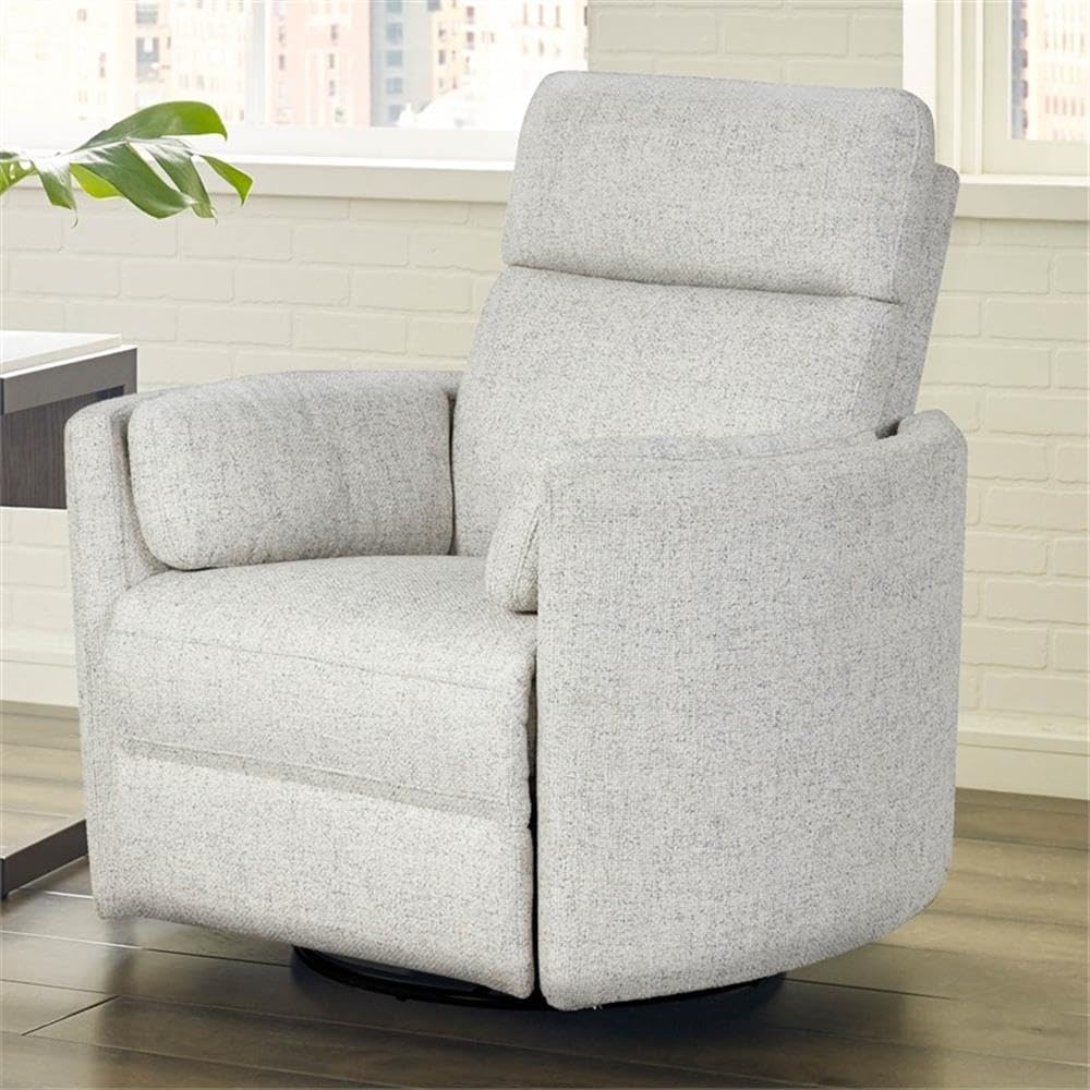 Pemberly Row Fabric Power Swivel Glider Recliner in Fossil Finish with USB Charging Ports and 2 Comfort Pillows for Living Room