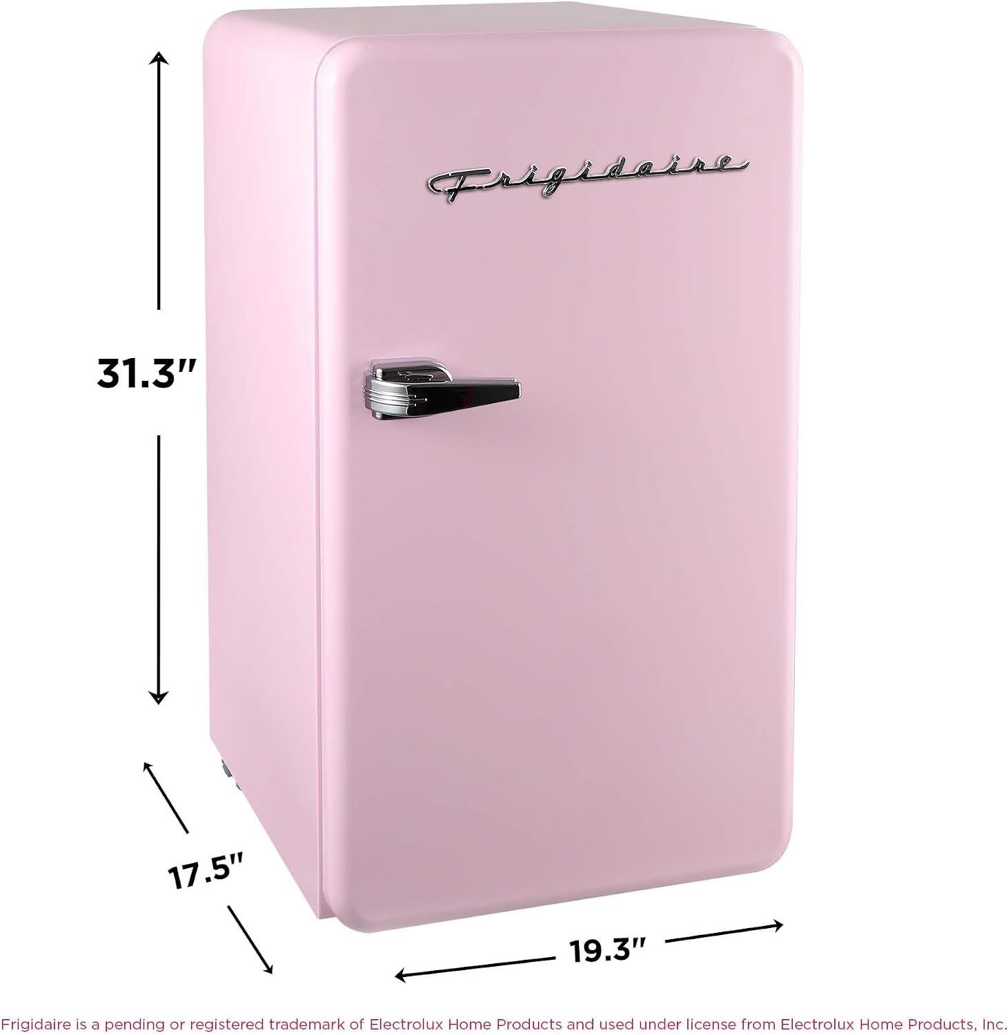 Frigidaire Retro Compact Refrigerator with Chiller, 3.2 cu ft Countertop Fridge, Built-In Bottle Opener, Rounded Corners, Premium, for Office, Bedroom, Dorm Room, Cabin, 18.5D x 20W x 31.5H (Pink)