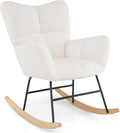 Giantex Rocking Chair Nursery, Teddy Upholstered Glider Rocker Chair w/High Backrest, Armrests & Rubber Wood Feet, Modern Sherpa Rocking Accent Chair for Living Room, Bedroom & Office, Beige