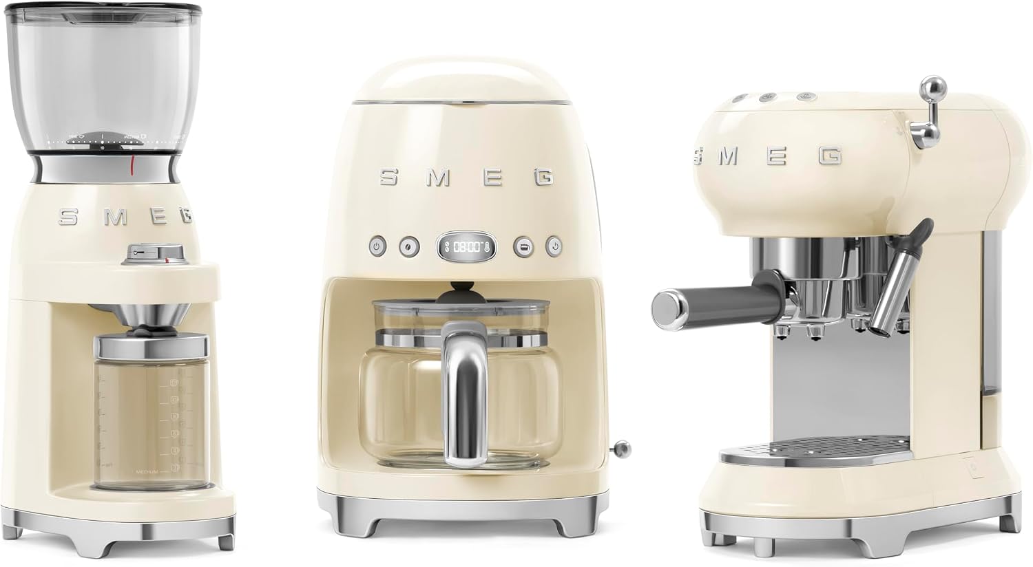 SMEG CGF11 Retro-Style Coffee Grinder – Burr Mill with 30 Grind Settings, Stainless Steel Conical Burrs, Removable Hopper – Precision Countertop Grinder for Espresso, Drip, French Press-Cream