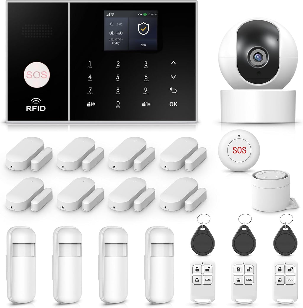 PGST Alarm System with 2MP HD Security Camera,Wireless Home Security Systems with Door and Window Sensors,Remote,4G SMS/Tuya APP Instant Alerts,Garage,No Monthly Fee