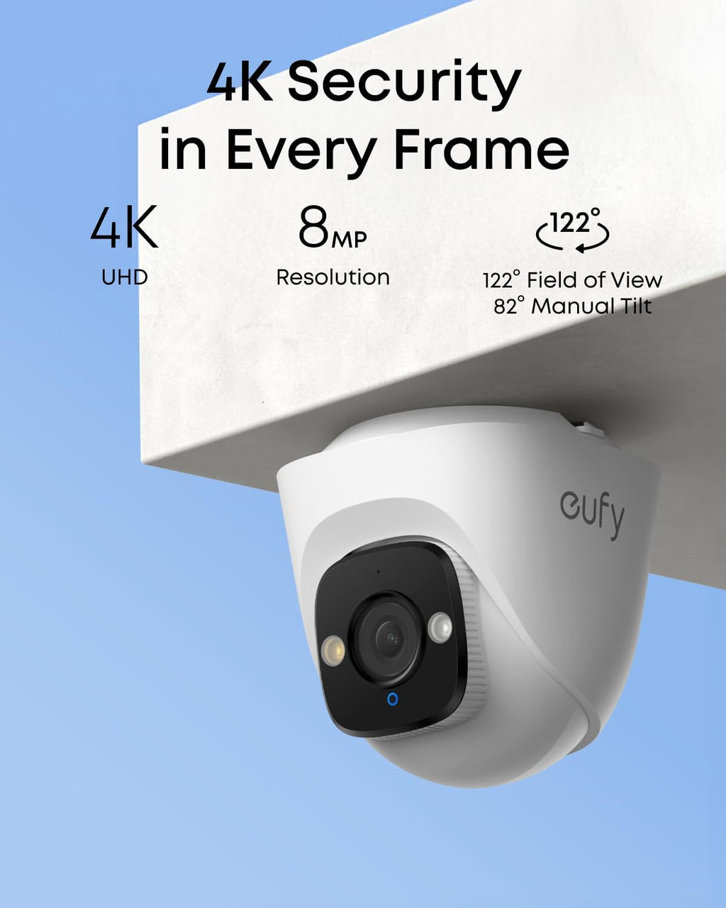 eufy PoE Turret Security Camera E41 with eufy Pole Mount Bracket (T870C), NVR Add On Cam, 4K UHD, 122° FOV, F1.6 Color Night Vision, 24/7 Recording, Human/Vehicle/Pet AI Detection