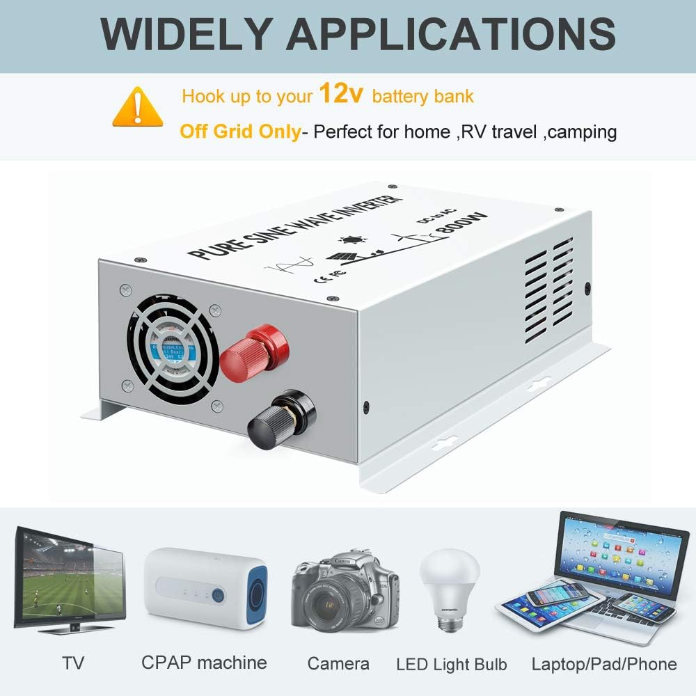 WZRELB 800w 12v 120v DC AC Power Inverter Converter Pure Sine Wave Solar Generator for Home