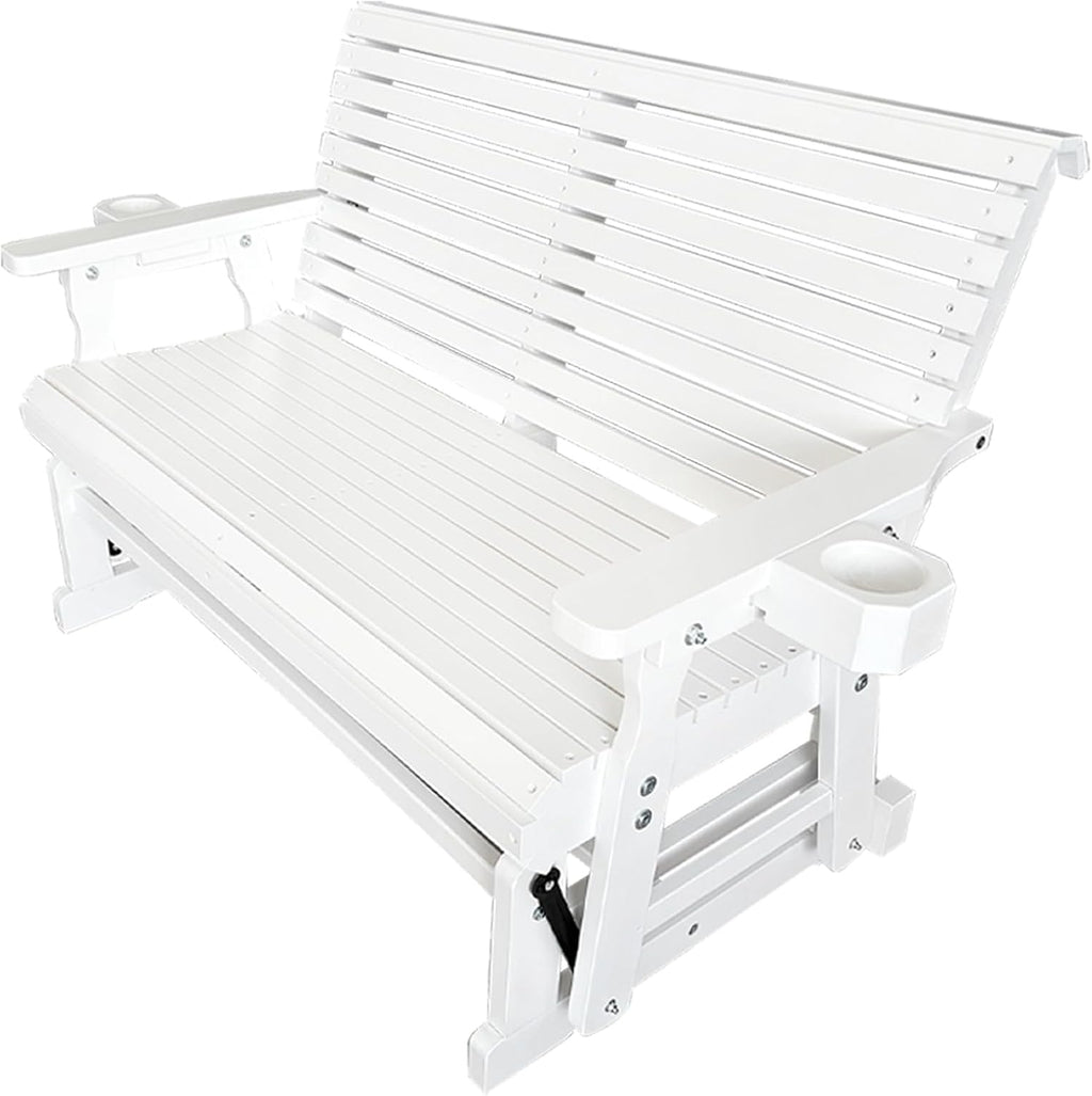 Fortune Candy Patio Glider with Cup Holders, High Roll Back and Deep Contoured Seat,Heavy Duty 800 Lb (White, 2-Seater)