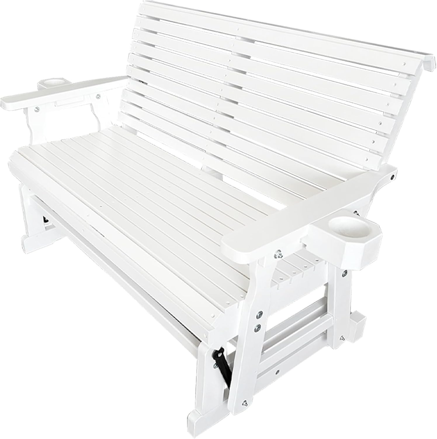 Fortune Candy Patio Glider with Cup Holders, High Roll Back and Deep Contoured Seat,Heavy Duty 800 Lb (White, 2-Seater)