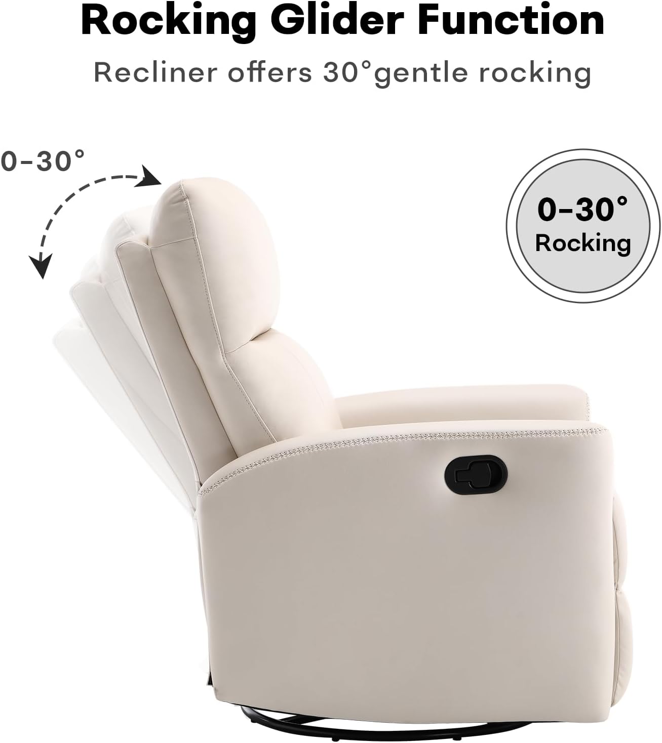 HAOMARKETS Swivel Rocker Recliner Chair, Manual Faux Leather Glider Rocking Recliners for Adults, 360° Swivel Nursery Reclining Sofa with Padded Backrest for Living Room, White