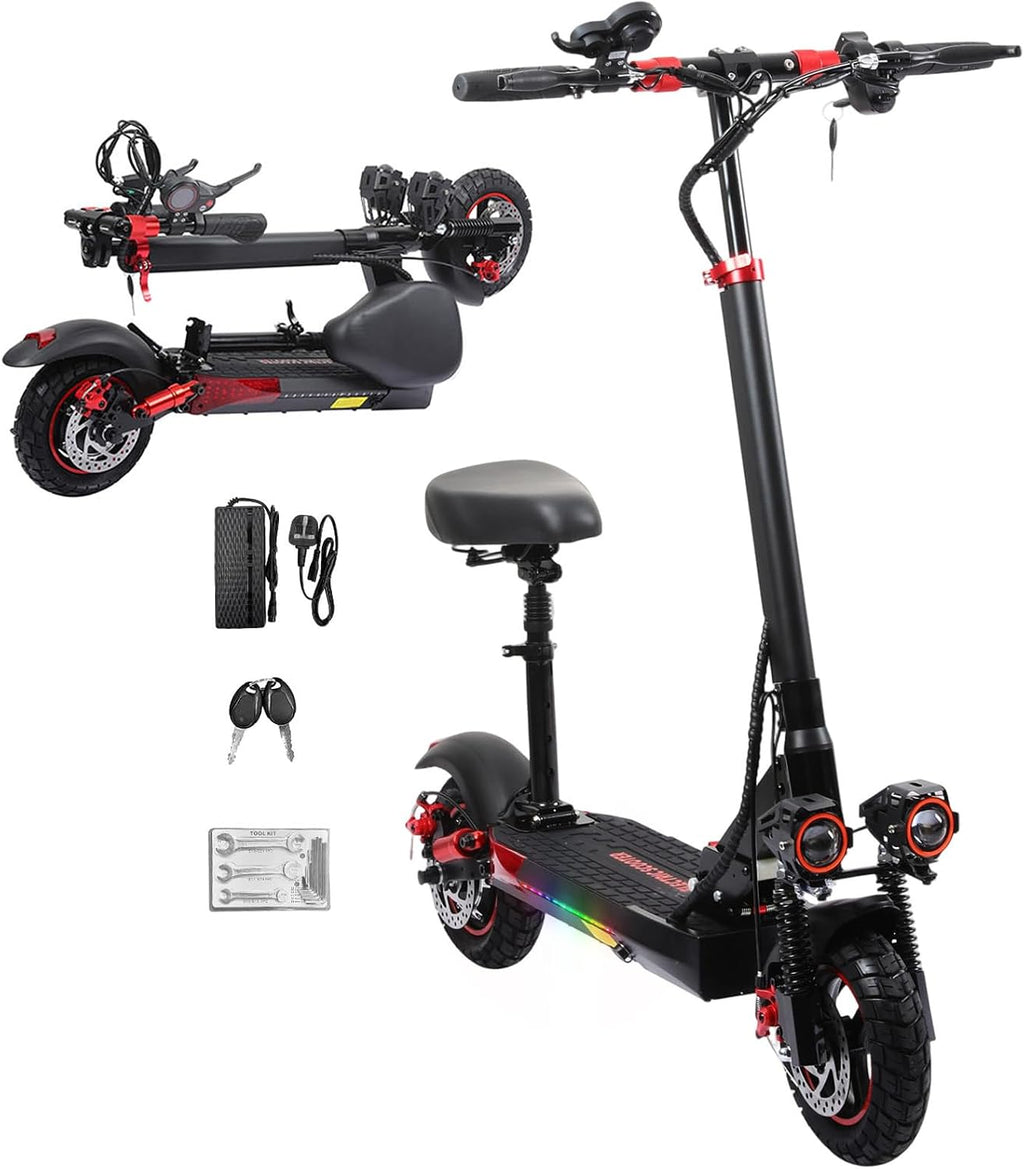 Offroad Electric Scooter Adults with Seat - 28-34 Miles Long Range & 25/34 Mph Fast Electric Scooters, 1200W All Terrian Escooter for Adult,Height Adjustable,Dual Suspensions Foldable Scooter