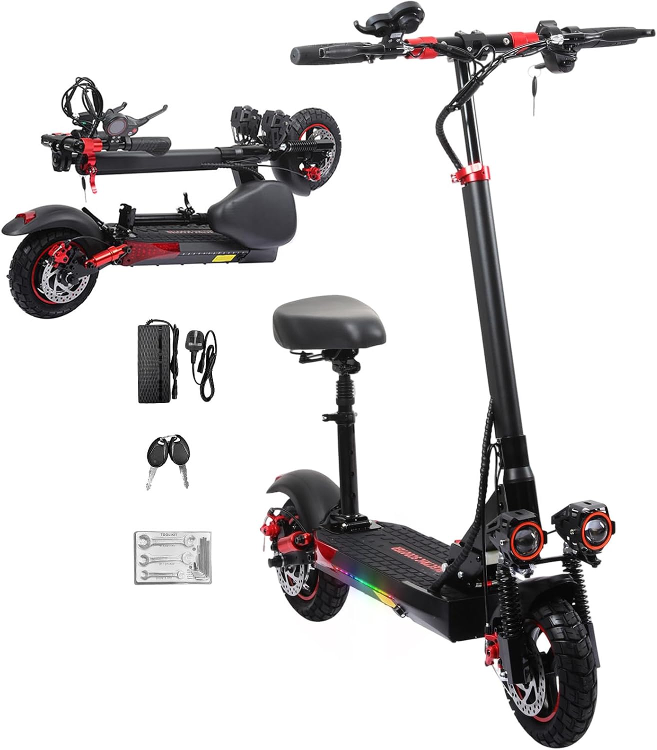 Offroad Electric Scooter Adults with Seat - 28-34 Miles Long Range & 25/34 Mph Fast Electric Scooters, 1200W All Terrian Escooter for Adult,Height Adjustable,Dual Suspensions Foldable Scooter