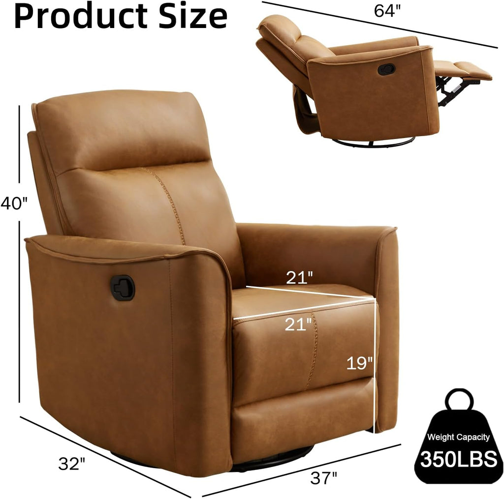 CANMOV Swivel Rocker Recliner Set of 2, Glider Rocking Chair, Nursing Chairs Swivel Glider Recliners with Soft Backrest, Leathaire Manual Reclining Sofa for Living Room Bedroom Apartment, Brown