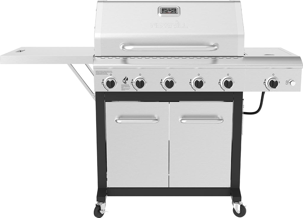 Nexgrill Deluxe 5-Burner Propane BBQ Grill with Side Burner and Foldable Side Table, Stainless Steel Control Panel, Electric Ignition, 60,000 BTUs Output, Gas Grill Perfect for Gatherings - 720-1046