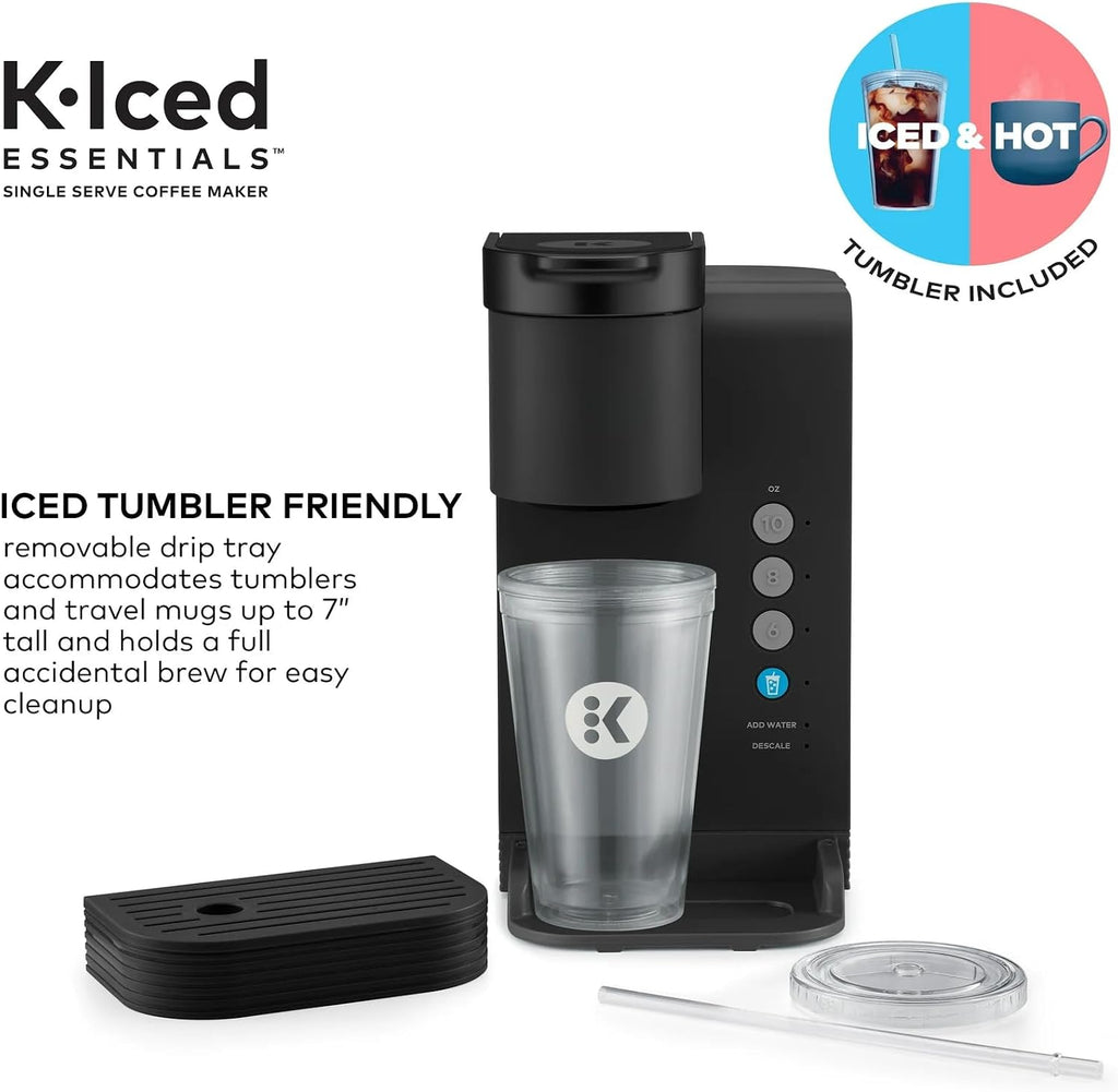 K-Iced Essentials Coffee Maker, Single-Serve KCup Pod Brewer with Removable Reservoir and Auto-Off, Energy Efficient, Includes K Iced Tumbler, Compact, Black