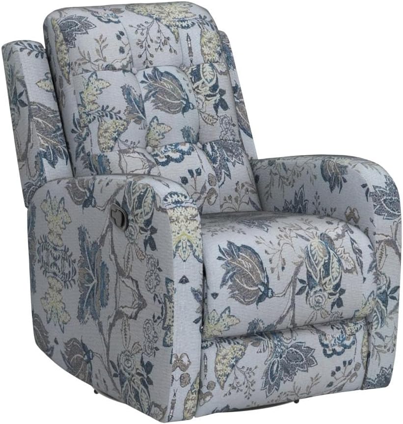 HULALA Home Recliner Chair Modern Printed Fabric for Living Room, Wingback Rocker Recliner Sofa Comfy Armchair 360 Degree Swivel, Nursery Rocking Chairs with Adjustable Backrest & Footrest/Blue